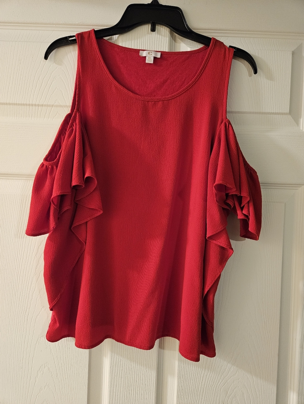 Cold-Shoulder Ruffle Women's Top - Red
